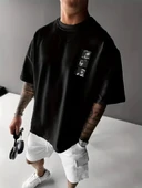 Benzersiz Sırt Baskılı Erkek Sokak Stili Bol Tişört - Nefes Alabilir Polyester, Makinede Yıkanabilir - Siyah thumbnail 2