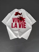 Baskılı Oversize Bisiklet Yaka T-shirt - Beyaz thumbnail 1