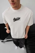 Erkek Baskılı Oversize T-shirt - Beyaz thumbnail 3