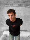 Ön ve Arka Baskılı Oversize Bisiklet Yaka T-shirt- Siyah thumbnail 3