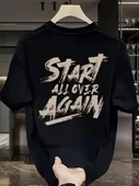 20/1 Penye Compack Start All Over Baskılı Oversize Bisiklet Yaka Kısa Kol T-shirt - Siyah thumbnail 1