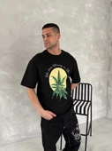 Ön ve Arka Baskılı Oversize Bisiklet Yaka T-shirt- Siyah - 2