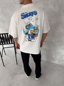 Ön ve Arka Baskılı Oversize Bisiklet Yaka T-shirt- Beyaz thumbnail 4