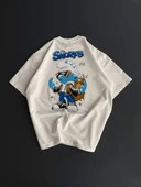 Ön ve Arka Baskılı Oversize Bisiklet Yaka T-shirt- Beyaz thumbnail 2