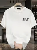 20/1 Penye Compack Start All Over Baskılı Oversize Bisiklet Yaka Kısa Kol Yazlık T-shirt - Beyaz thumbnail 2
