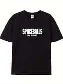 20/1 Penye Compack SPACEBALLS Erkek Baskılı Oversize Bisiklet Yaka Kısa Kol Yazlık T-shirt - Siyah thumbnail 1