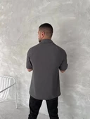 Yakalı Patlı Kısa Kol T-shirt - Antrasit thumbnail 6