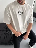 Baskılı Oversize Bisiklet Yaka T-shirt - Beyaz thumbnail 6