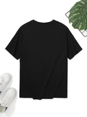 20/1 Penye Compack Uçak Baskılı Oversize Bisiklet Yaka Kısa Kol T-shirt - Siyah thumbnail 3