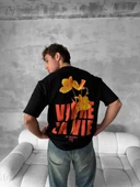 Ön ve Arka Baskılı Oversize Bisiklet Yaka T-shirt- Siyah thumbnail 5