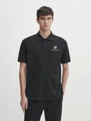 Yakası Düğmeli Yakalı Pike Baskılı T-Shirt - Beyaz thumbnail 1