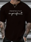 erkekler için Ön Arka Baskılı PERFECTLY günlük Kısa Kol tişört - Siyah thumbnail 1
