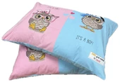 Clasy Ranforce %100 Pamuk 2 Adet Yastık Kılıfı Genç/Çocuk Baykuş Desenli Pembe-Mavi - 2