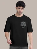 Erkek Baskılı Oversize T-shirt - Siyah thumbnail 2