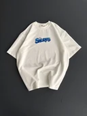 Ön ve Arka Baskılı Oversize Bisiklet Yaka T-shirt- Beyaz thumbnail 1