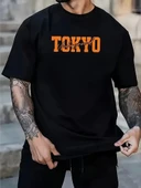 Erkek Turuncu Spor Araba Grafik Tişört - "TOKYO" Baskılı Günlük Oversize Kısa Kollu Tişört, Yetişkinler için Yazlık Giyi thumbnail 2
