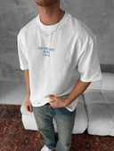 Ön ve Arka Baskılı Oversize Bisiklet Yaka T-shirt- Beyaz thumbnail 3