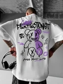 Erkek OversizeGrafik Tişört "CAMPBRASTCOOPERATION" Kalın Yazı Bisiklet Yaka, Kısa Kol, Kalın Mor ve Siyah Desenli Yazlık thumbnail 1