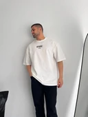 Baskılı Oversize Bisiklet Yaka T-shirt - Beyaz thumbnail 4