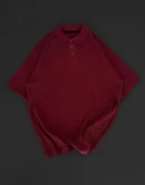 Yakalı Patlı Kısa Kol T-shirt - Bordo thumbnail 2