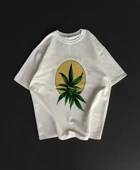 Ön ve Arka Baskılı Oversize Bisiklet Yaka T-shirt- Beyaz thumbnail 1