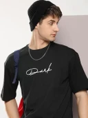 Erkek Baskılı Oversize T-shirt - Siyah thumbnail 4