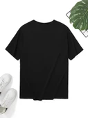 20/1 Penye Compack Palmiye Ön Baskılı Oversize Bisiklet Yaka Kısa Kol Yazlık T-shirt - Siyah thumbnail 3