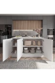 Tdesigno Beyaz Tezgahlı Katrina Mutfak Adası Alt Modül 180 cm- Beyaz Tezgah Dahil-Çok Amaçlı Dolap-Alt Modül- thumbnail 2