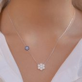 Kar Tanesi Nazar Tasarımlı 925 Ayar Gümüş Kadın Kolye thumbnail 2