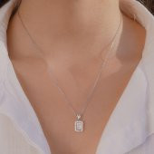 Baget Taşlı 925 Ayar Gümüş Kadın Kolye thumbnail 2