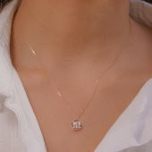 Sedef Taşlı Pusula Tasarımlı Rose Kaplama 925 Ayar Gümüş Kadın Kolye thumbnail 2