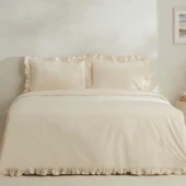 Karaca Home Pure Ruffle %100 Pamuk Çift Kişilik Nevresim Takımı Açık Bej thumbnail 1