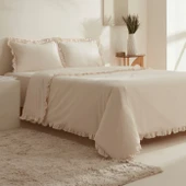 Karaca Home Pure Ruffle %100 Pamuk Çift Kişilik Nevresim Takımı Açık Bej thumbnail 2