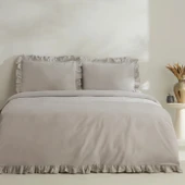 Karaca Home Pure Ruffle %100 Pamuk Çift Kişilik Nevresim Takımı Açık Gri thumbnail 1
