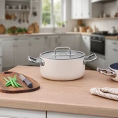 Aryıldız Colombus Crystal Metal Kulp Cam Kapak Derin Tencere - 20 Cm thumbnail 1