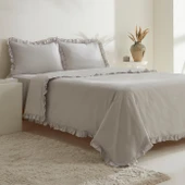 Karaca Home Pure Ruffle %100 Pamuk Çift Kişilik Nevresim Takımı Açık Gri thumbnail 2