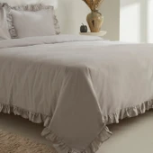 Karaca Home Pure Ruffle %100 Pamuk Çift Kişilik Nevresim Takımı Açık Gri thumbnail 4