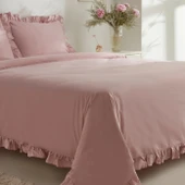 Karaca Home Pure Ruffle %100 Pamuk Çift Kişilik Nevresim Takımı Pudra thumbnail 4
