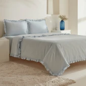 Karaca Home Pure Ruffle %100 Pamuk Çift Kişilik Nevresim Takımı Açık Mavi thumbnail 2