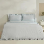 Karaca Home Pure Ruffle %100 Pamuk Çift Kişilik Nevresim Takımı Açık Mavi thumbnail 1