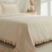 Karaca Home Pure Ruffle %100 Pamuk Çift Kişilik Nevresim Takımı Açık Bej thumbnail 4