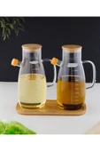 Online Kapında Bambu Standlı 2’li 900ml Borosilikat CamBambuKapaklıYağdanlık Set Ayçiçek Zeytinyağı - 2