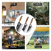 Şef Bıçak Seti 3’lü Et ve Mutfak Bıçağı: Sırp Şef Bıçak, Satır Bıçağı, Viking Bıçak Ergonomik Ahşap Saplı, El Dövmesi Desenli, Paslanmaz Çelik thumbnail 2