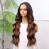 Kahverengi Karamel Işıltılı ve Ombreli Tül Peruk thumbnail 4