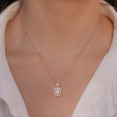 Baget Taşlı Rose Kaplama 925 Ayar Gümüş Kadın Kolye thumbnail 2