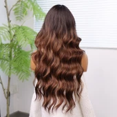 Kahverengi Karamel Işıltılı ve Ombreli Tül Peruk thumbnail 5