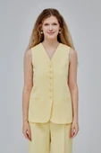 Sarı Düğmeli Regular Astarlı Dokuma Yelek - 5
