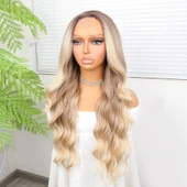 Rus Kumralı Platin ve Balköpüğü Ombreli Işıltılı Dalgalı Tül Peruk thumbnail 4