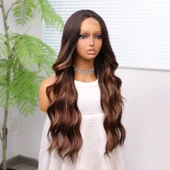 Kahverengi Karamel Işıltılı ve Ombreli Tül Peruk thumbnail 3