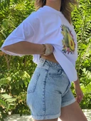 Kadın Beyaz Renkli Avokado Baskılı Oversize Tişört – Yazlık Rahat Kesim, %100 Pamuk thumbnail 2